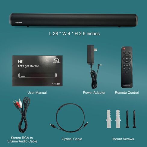 Wohome Soundbar for TV - 28-Inch Sound Bar with HDMI-ARC, Bluetooth, LED Display, Optical, USB, and AUX Inputs - 80W, 4 Speakers, Surround Sound Home Theater System in Saudi Arabia