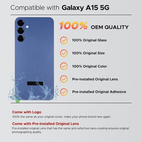 GREEN FUSION Compatible with Galaxy A15 5G Back Cover Replacement, A15 5G SM-A156U/U1/P/B/W Back Housing Door with Pre-Installed Camera Lens, Repair Tools & Instruction, Optimistic Blue in Saudi Arabia