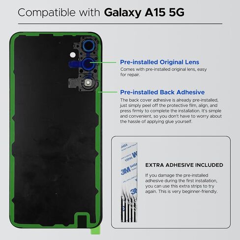 GREEN FUSION Compatible with Galaxy A15 5G Back Cover Replacement, A15 5G SM-A156U/U1/P/B/W Back Housing Door with Pre-Installed Camera Lens, Repair Tools & Instruction, Optimistic Blue in Saudi Arabia