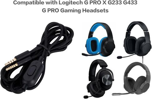 كبل البديل البديل العم G233 G433 G Pro ، متوافق مع Logitech G Pro X G233 G433 G Pro Gaming Headsets ، 3.5 مم سماعات الرأس Aux Cord ، صتم مضمّن ، التحكم في المجلد ، 2 متر ، أسود ، أسود in Kuwait
