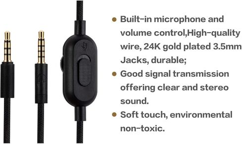 كبل البديل البديل العم G233 G433 G Pro ، متوافق مع Logitech G Pro X G233 G433 G Pro Gaming Headsets ، 3.5 مم سماعات الرأس Aux Cord ، صتم مضمّن ، التحكم في المجلد ، 2 متر ، أسود ، أسود in Kuwait