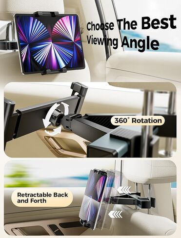 حامل قرص رئيسي للسيارة ، حامل جهاز iPad للسيارة للسيارة ، مسند رأس السيارة 360 درجة ، حامل قرص سيارة قابل للتعديل قابل للتعديل متوافق مع أقراص 4 "-11" ، iPad ، الهواتف الذكية (رمادية داكنة) in Kuwait