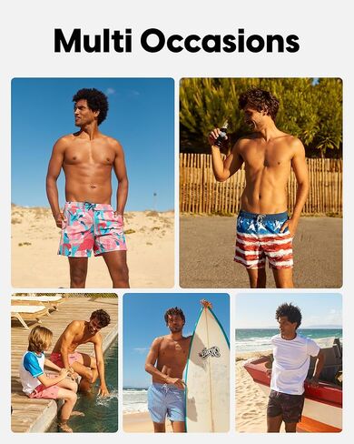 maamgic Men's Swim Trunks 5.5 inch Seersucker 2 in 1 Beach Shorts Quick Dry Bathing Suits with Compression Liner in Kuwait