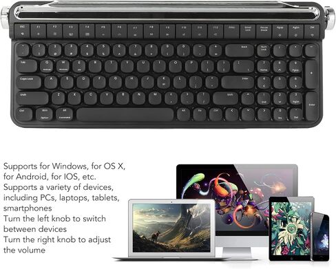 Red Switch Typewriter Mechanical Keyboard, 100 Keys RGB Backlight Retro Bluetooth Gaming Keyboard, Keyboard for for Android for iOS (Black) in Saudi Arabia