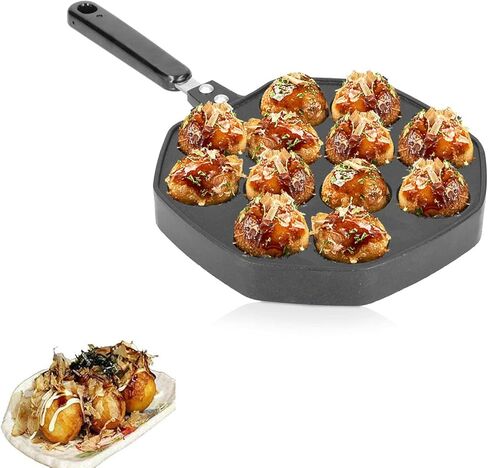 Agatige Takoyaki Maker ، 12 ثقوبًا غير محشوة بان فانكان ، ألومنيوم تاكوياكي عموم ، صينية خبز الطهي مع مقبض لصنع كرات فطيرة ، بوففيرت ، نفث ، تاكوياكي ، 13.4x7.1 × 1in in Kuwait