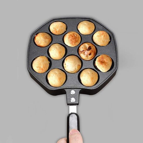Agatige Takoyaki Maker ، 12 ثقوبًا غير محشوة بان فانكان ، ألومنيوم تاكوياكي عموم ، صينية خبز الطهي مع مقبض لصنع كرات فطيرة ، بوففيرت ، نفث ، تاكوياكي ، 13.4x7.1 × 1in in Kuwait