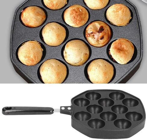 Agatige Takoyaki Maker ، 12 ثقوبًا غير محشوة بان فانكان ، ألومنيوم تاكوياكي عموم ، صينية خبز الطهي مع مقبض لصنع كرات فطيرة ، بوففيرت ، نفث ، تاكوياكي ، 13.4x7.1 × 1in in Kuwait