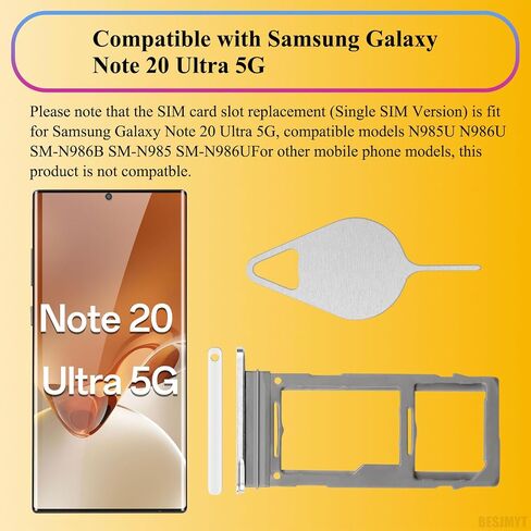 Sim Card Tray Replacement for Samsung Galaxy Note 20 Ultra 5G (Single SIM Version) - Mystic White Card Tray Slot Holder with Needle Ejector for SM-N985F N986 N986U in Saudi Arabia