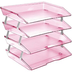 Acrimet Facility 4 Tier Letter Tray Side Load Plastic Desktop File Organizer (Clear Pink Color)