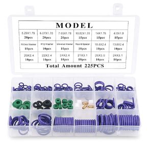 Glarks 18 Size 225Pcs Rubber O-Ring with Spacer Gasket Washer, Assorted Car Auto Vehicle Repair Air Conditioning Compressor Seals Assortment Kit