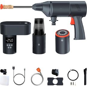 4-in-1 Car Care Kit, Cordless Pressure Washer Gun with Foam Cannon, Car Vacuum Portable Cordless, Car Tire Air Pump Portable, Fast Charging Power Bank, for Vehicles, Motorcycles, Bike