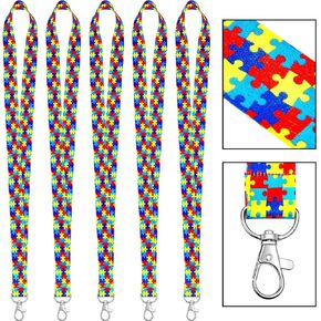 Outus Autism Awareness Lanyard Puzzle Printed Lanyard with Swivel Hook for Key Chain ID Badge Holder (10 Pieces)