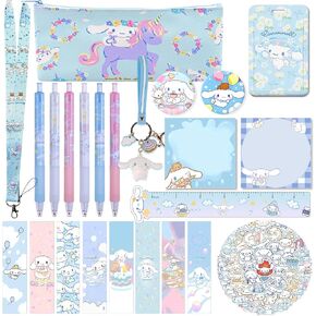 Cinnamoroll Stuff Stickers Gift Supplies Including 63pcs Cinnamoroll Stickers, Cute Lanyard Cinnamoroll Keychain, Special Button Pins, Sticky Notes, Coin Bag, Bookmarks, Card Holder
