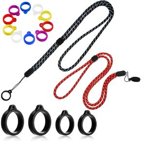 16 Pieces Anti-Lost Lanyard Set, Including 2 Pieces Necklace Lanyards Pendant Holder Lanyard Safety Neck Strap with 14 Pieces Anti-Lost Silicone Ring Soft Pen Protective Ring (Black)