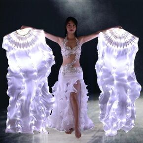 Elegance LED Belly Dance Silk Fan, Premium Quality Silk Belly Dance Costume for Halloween, Christmas Performances