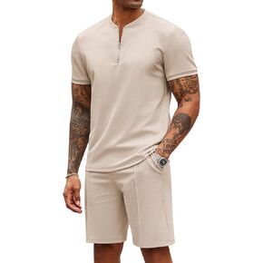 COOFANDY Men's 2 Pieces Outfits Casual Quarter Zip Polo T Shirt and Shorts Set Athletic Jogging Summer Tracksuit