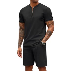COOFANDY Men's 2 Pieces Outfits Casual Quarter Zip Polo T Shirt and Shorts Set Athletic Jogging Summer Tracksuit in Kuwait
