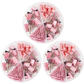 Binder Paper Clips Assorted Sized Kit, 72 Count Metal Paper Binder Clips Push Pins Set, Gold Office Supplies for Desk, Cute Accessories