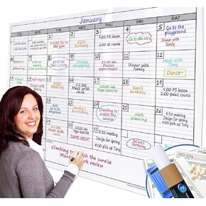 Dry Erase Monthly Extra Large White board Calendar for Wall, 38" by 50", Jumbo Laminated Erasable One Month Whiteboard Calendar, Huge Oversized Blank 30-Day Poster with Lines and Squares