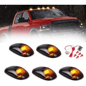 5 X Cab Marker Light, Amber Lens Amber LED Housing Cab Roof Running Lights, Accessories Light Sets w/Wiring Pack Compatible with 1999-2002 Dodge Ram 2500 3500 Pickup Trucks