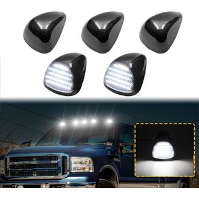 LED Cab Roof Marker Lights Compatible with F250 F350 F450 F550 99-16 & for F650 F750 04-17 Top Clearance Running Lamp Replacement Assemblies 5PCS (Smoke Lens & White Light)
