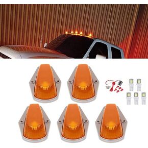 5 X Cab Marker Light Compatible with Ford 1973-1997 F-250 F-350 F Series Pickup Super Duty Trucks, Cab Roof Running Lights, Top Clearance Light T10 Plug (Amber Housing+base)