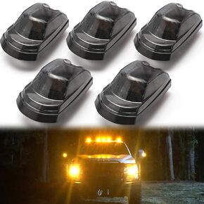 Xotic Tech 5Pcs Smoked Lens Top Cab Clearance Marker Roof Running LED Lights Lamp Direct Replacement, Compatible with Ford F-250 F-350 F-450 F-550 Super Duty 2017-2021 (Amber 9-SMD)