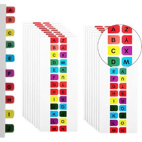 416 Pcs Colored Alphabetical Tab Indexes,（16 Sheets） A-Z Index Tabs, Self Adhesive A-Z Alphabet Index Tabs, Colorful Alphabet Tabs, Alphabet Book Tabs, Alphabet Tabs, Colored Alphabetical Tab
