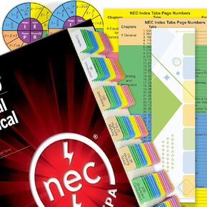 علامات تبويب كتاب رموز NEC 2023، 140 قطعة من علامات تبويب NEC، مغلفة ومرمزة بالألوان للكود الكهربائي الوطني 2023، مع دليل الصيغة/مخطط الأسلاك/2 ملصقات عجلة القانون أوم/بطاقة أرقام الصفحات (الكتاب غير متضمن)