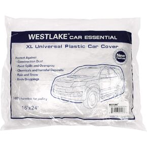 Car Essential Universal Disposable Clear Plastic Car Cover Suitable for SUV Sedan Mini Van, 24 Feet by 16 Feet Extra Large Size with Elastic Band