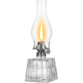 Chamber Large Oil Lamp Classic Square Kerosene Lamp Lantern Vintage Oil Lamps for Indoor Use Decorative Antique Clear Hurricane Lamp for Emergency Lighting, 11 Inch Height, Black