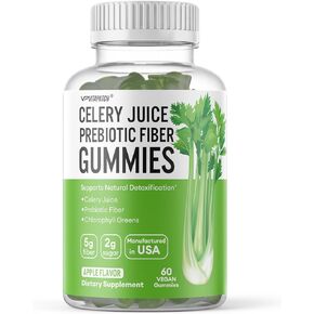 Celery Juice Fiber Gummies for Adults - Prebiotic Celery Juice Gummy for Detoxification Support & Supergreens Boost with Celery Juice, Chlorophyll, & Prebiotic Fiber - 60 Count