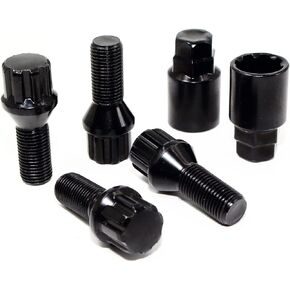 Set of 4 Veritek 14x1.25mm Black Wheel Bolt Locks w/ 2 Keys 28mm Shank Length Conical Seat for BMW Mini Factory OEM or Aftermarket Wheels VPE-41825BKN2