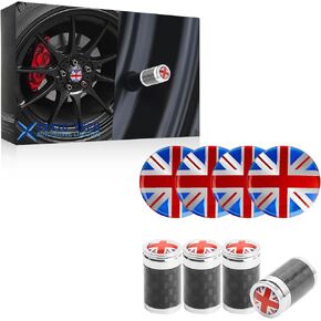 Xotic Tech 4X Union Jack UK Flag Style Wheel Center Cap Covers Compatible with Mini Coopers R50 R51 R52 R53 R55 R56 R57 R58 R59 R60 R61 F55 F56, etc (Black/Grey)
