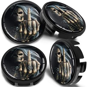 Biomar Labs® 4 x Universal Wheel Centre Alloy Hub Center Caps Compatible with VW Part Number: 3B7601171 Hubcaps Skull Middle Finger Black 65mm CV 25