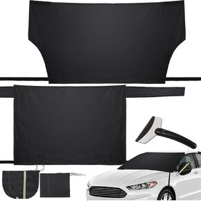 JULBEAR Windshield Snow Covers Set with 2 Mirror Covers Snow Shovel Storage Bag Front Back Rear View Windshield Frost Cover for Ice and Snow Ice Removal Wiper Protector Fit Most Cars Trucks Vans in Kuwait