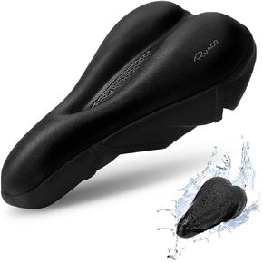 Ryaco Gel Bike Seat Cushion Cover - Breathable Comfortable Bicycle Saddle Cover Black with Water&Dust Resistant Cover Fits Spin, Stationary Exercise Bike, Outdoor or Indoor Cycling