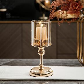 حامل شموع للشمعة العمودية، حامل شمعدان معدني مع أغطية زجاجية للديكور المنزلي الذهبي، حاملات ضوء الشموع لطاولة الطعام لتزيين حفلات الزفاف in Kuwait