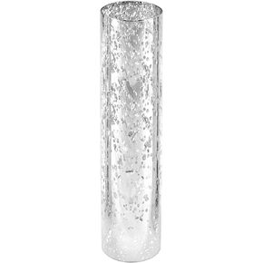 WGVI Hurricane Candle Holder Sleeve, W: 3", Ht: 14", Silver Speckled Glass Cylinder Open Both Ends, Chimney Tube Shade, 1 Piece