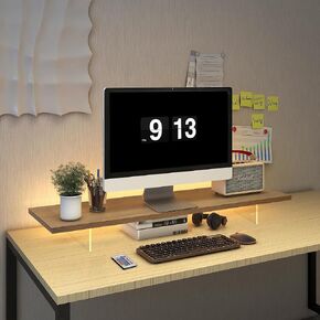 Monitor Stand Riser,Wood & Acrylic Computer Monitor Stand with LED Light,Desk Accessories Desktop Organizer Stand for Computer,Laptop,Printer,PC & TV Screen Riser