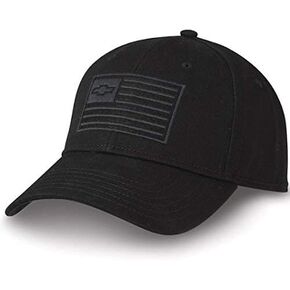Chevrolet USA Flag Ghost Hat Embroidered Chevy Bowtie Black Patriotic Baseball Cap