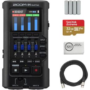 Zoom R4 MultiTrak 32-Bit Float Recorder Bundled with 32GB Micro-SD + AA Batteries | 4 Pack + 20-Feet XLR Cable + Cleaning Cloth (5 Items)
