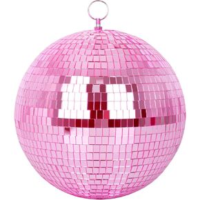 Mirror Ball, MUZTOP 10 Inch Disco Ball with Hanging Ring, Light Mirror Ball for Disco Parties DJ Stage Wedding Christmas Home Decor, Rose Gold