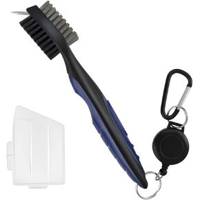Golf Club Brush and Groove Cleaner Retractable Zip-Line Golf Cleaning Tool Golf Club Brushes with Aluminum Carabiner Oversized Head Spike Non-Slip Handle Grip Golf Club Cleaner Golf Bag Brush Tools