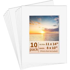 Picture Frame Mats, 8×10 Matted to 5×7 Photo Mat, Acid Free, Multicolor | 10 Pcs, Bevel Cut, 1.2 mm Thick, Protects & Decorates Photos/Watercolor Artworks, Outer 8×10 in Fits 5×7 in Picture in Kuwait
