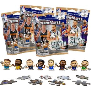 Teenymates Party Animal 2023 NBA Silver Series 9 Basketball Figures Gift Set Party Bundle, Lot of 4 Mystery Packs