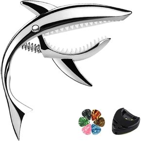 Guitar Capo Shark Shape Guitar Capo Acoustic Capo Electric Guitars Capo Premium Zinc Alloy Guitar Accessories Ukulele Mandolin Banjo Bass (Black with 6 Picks)