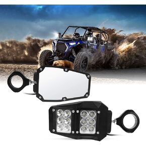 RANSOTO RZR Mirror UTV Offroad Side Rear View Mirrors With LED Spot Light Compatible With Polaris RZR XP 1000 RZR 900 Yamaha Rhino Honda Pioneer Talon Kawasaki Teryx 1.75-2 Inch Roll Bar Cage