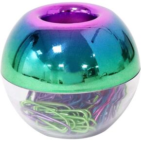 MultiBey Holographic Colorful Paper Clip Dispensers Red Blue Green Purple Smooth Steel Paperclip Bookmark Magnetic Holder (Binder Clips)