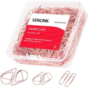 300 Pcs Cute Gold Paper Clips Assorted Sizes, Smooth Steel Wire Drop-Shaped Paperclips Large Medium and Small for Office Supplies School Student Girls Kids Women Wedding Decorative by VENCINK